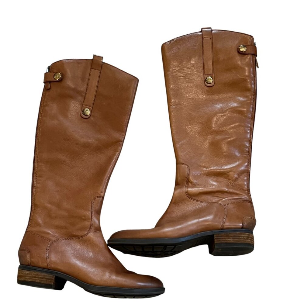 Sam Edelman 7M Womens Brown Leather Zip-Up Riding Boots